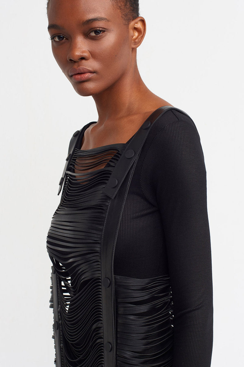 Nu  Leather Rope Detail Outerwear Black