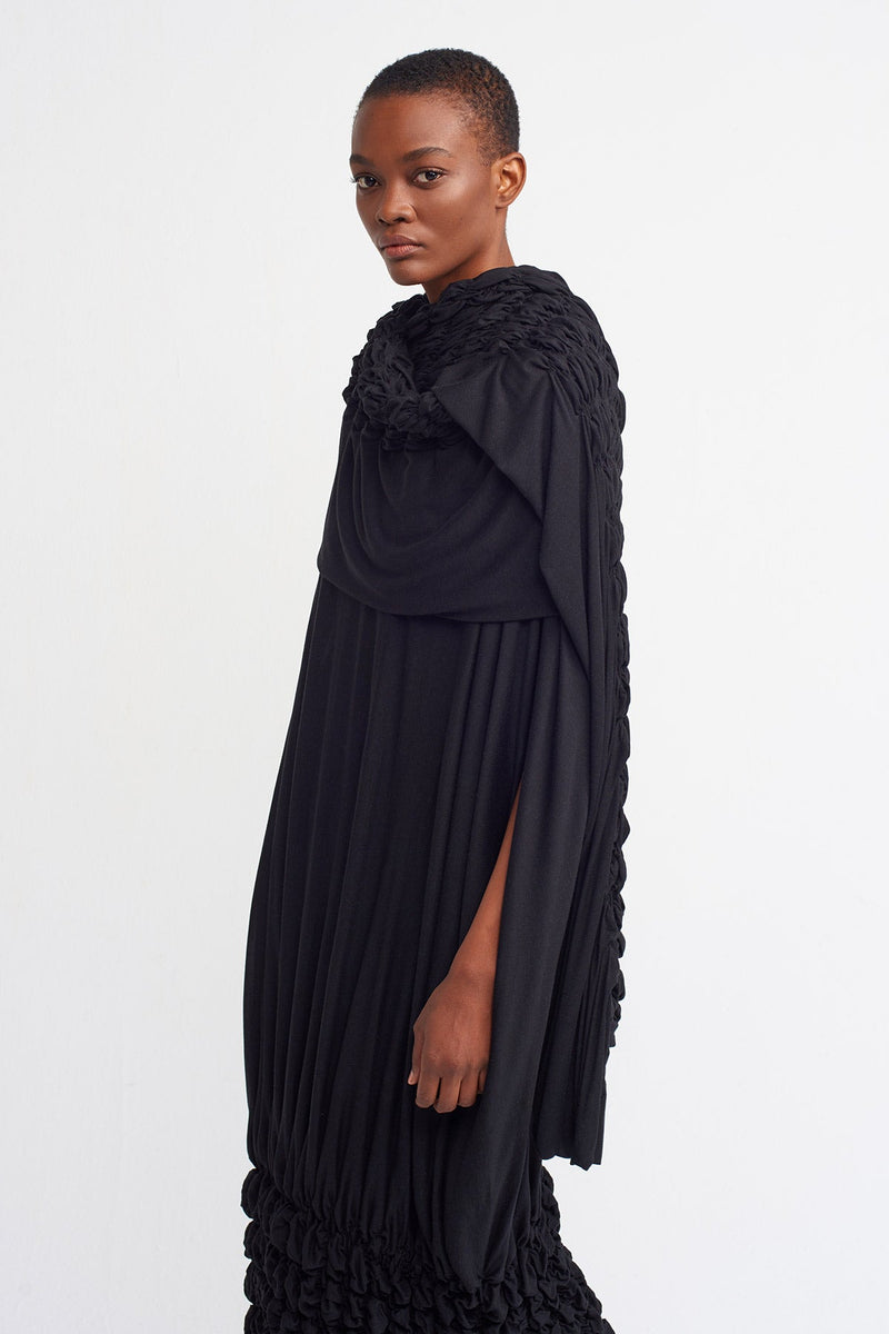 NU  Elastic Brode Long Shawl Black