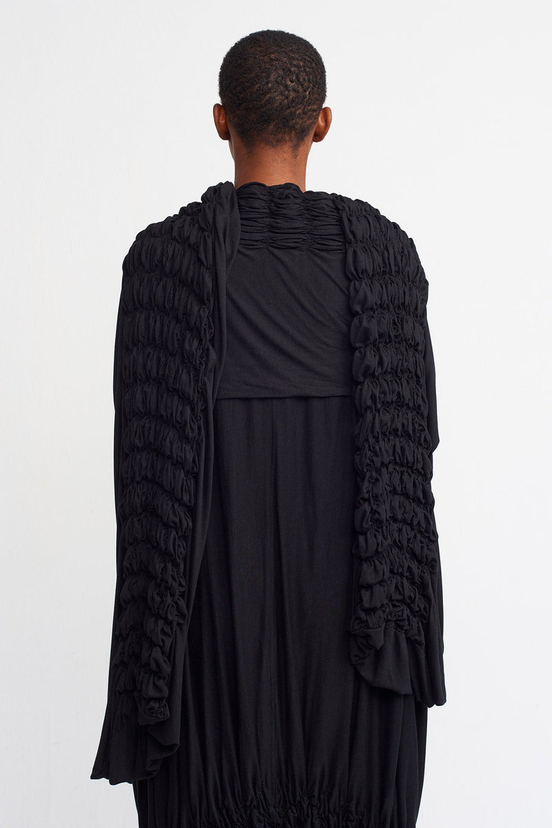 NU  Elastic Brode Long Shawl Black