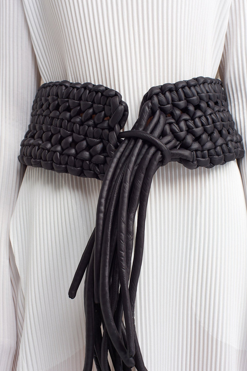 Nu Braided Detail Wide Belt Black