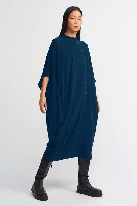 Nu Oversize Cowl Drape Detailed Dress Indigo