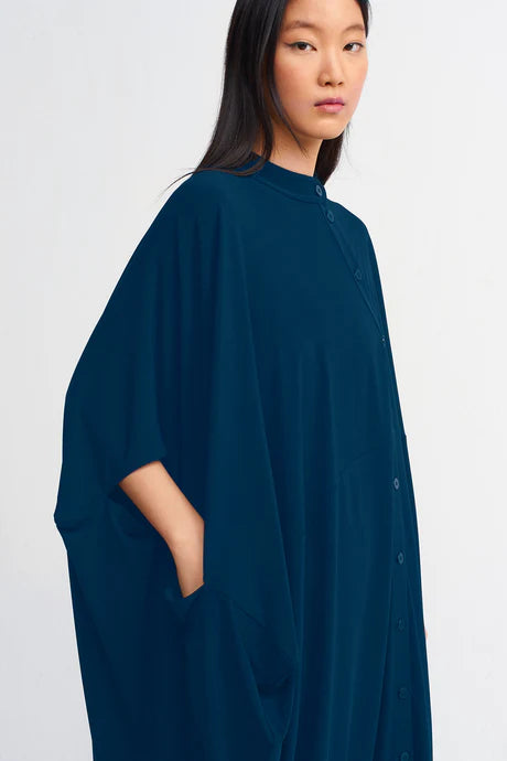 Nu Oversize Cowl Drape Detailed Dress Indigo