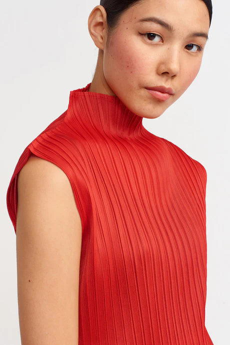 Nu Electric Pleated High Neck Solid Top Red