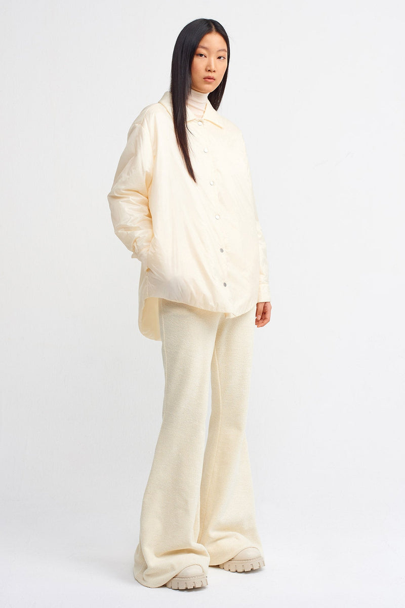 NU Solid Puffer Jacket With Metal Buttons Natural