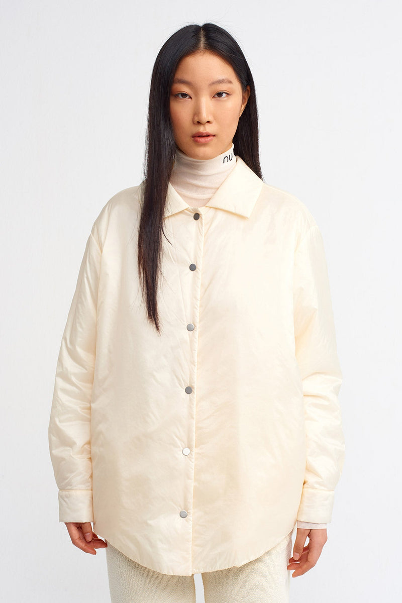 NU Solid Puffer Jacket With Metal Buttons Natural