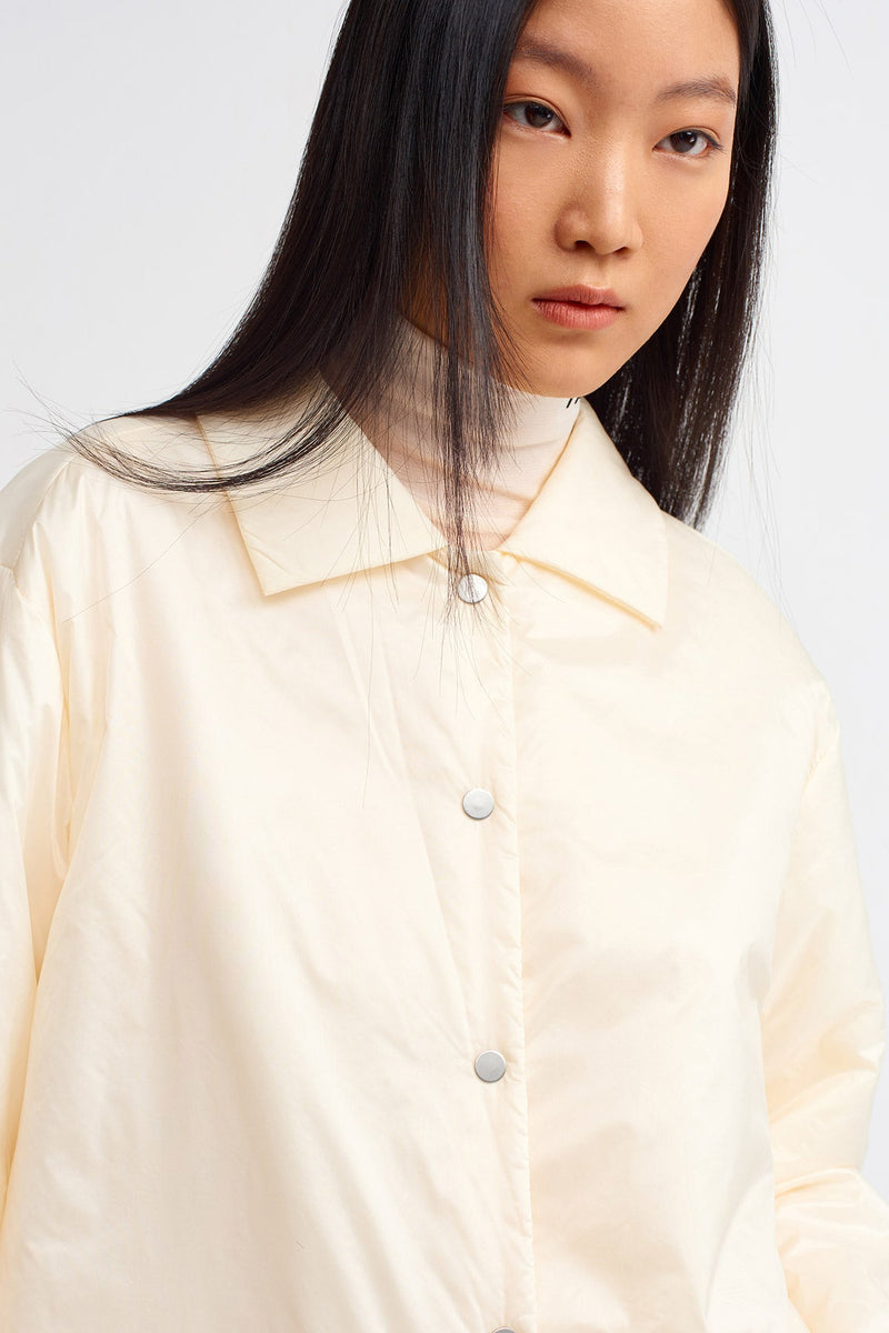 NU Solid Puffer Jacket With Metal Buttons Natural