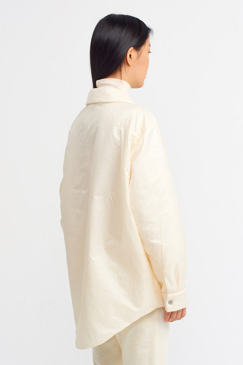 NU Solid Puffer Jacket With Metal Buttons Natural