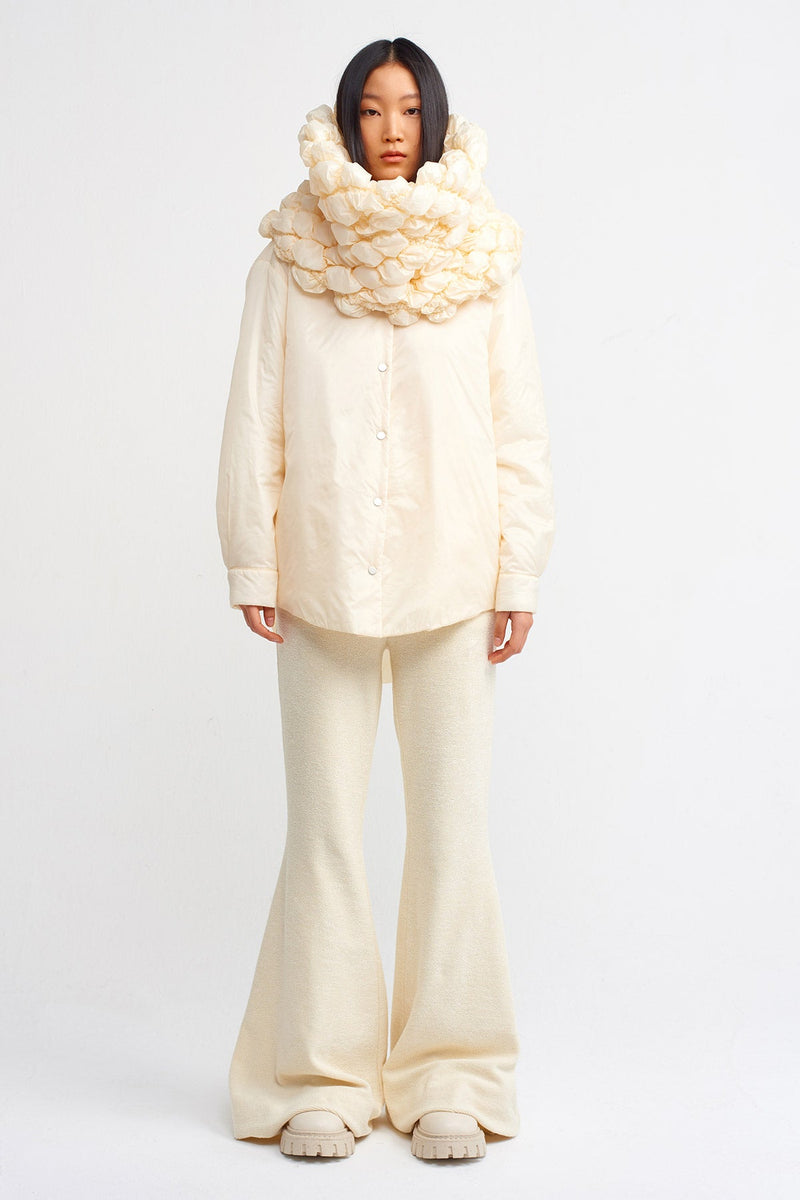NU Solid Puffer Jacket With Metal Buttons Natural