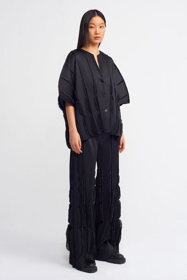 Nu Trendy Laser Electric Pleated Shirt Black