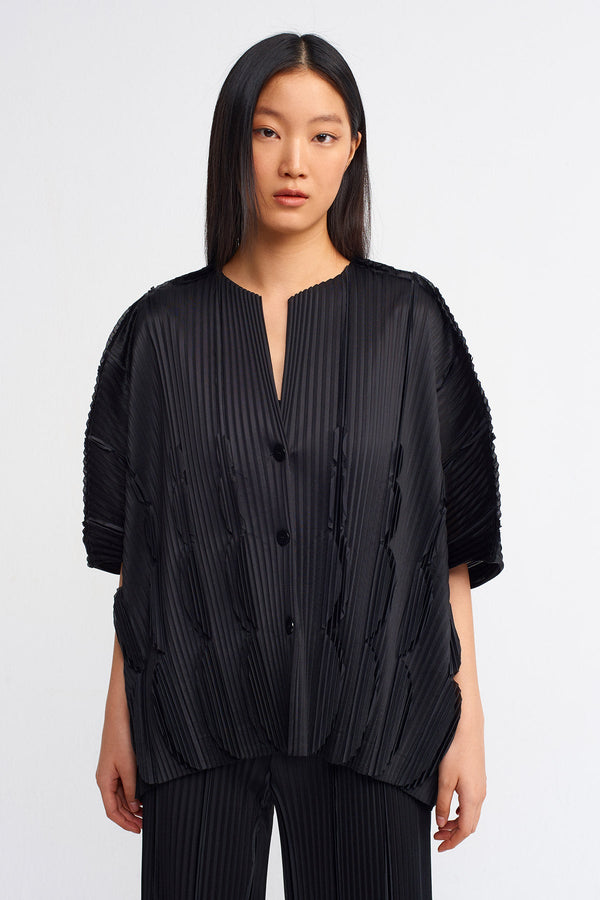 Nu Trendy Laser Electric Pleated Shirt Black