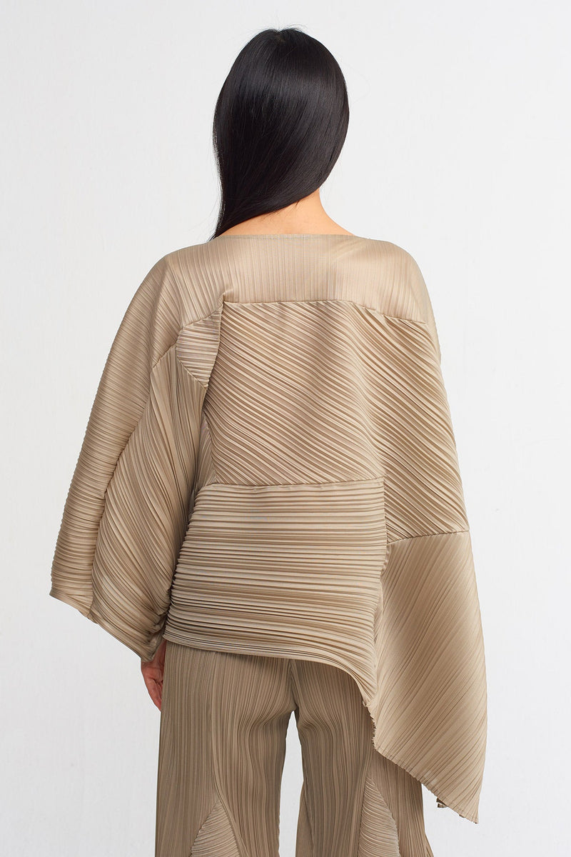 Nu Electric Pleated Designer Yoked Blouse Bronze