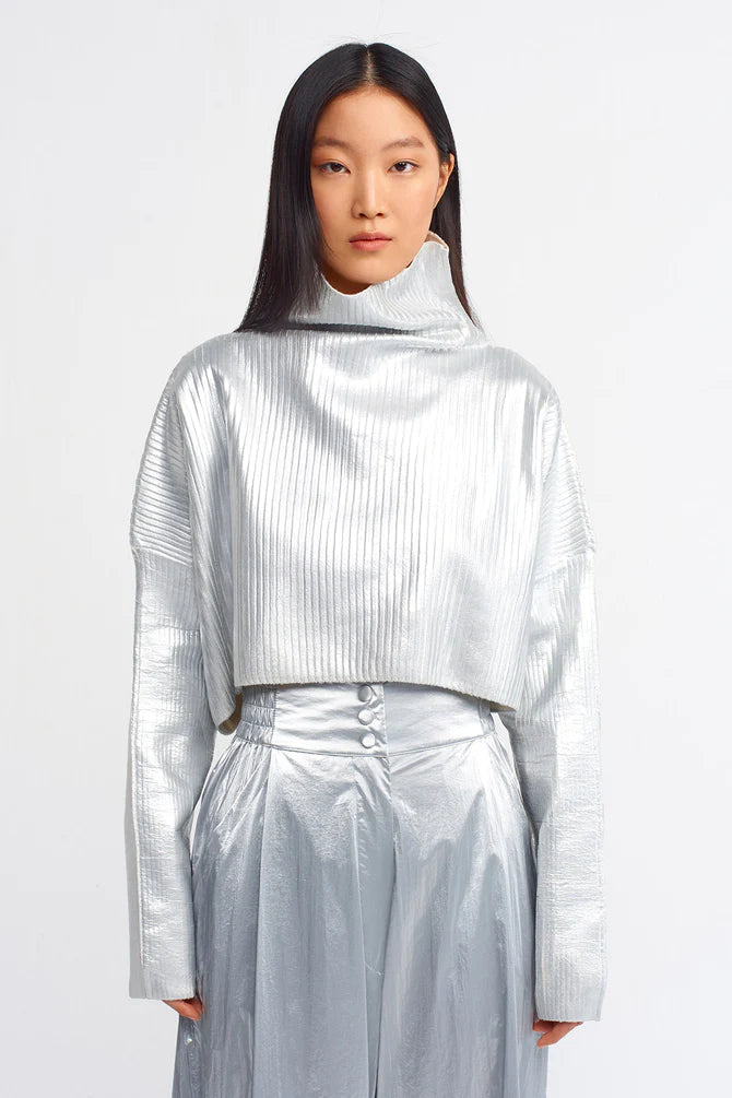 Nu Metallic Lurex Oversize Top Platinum