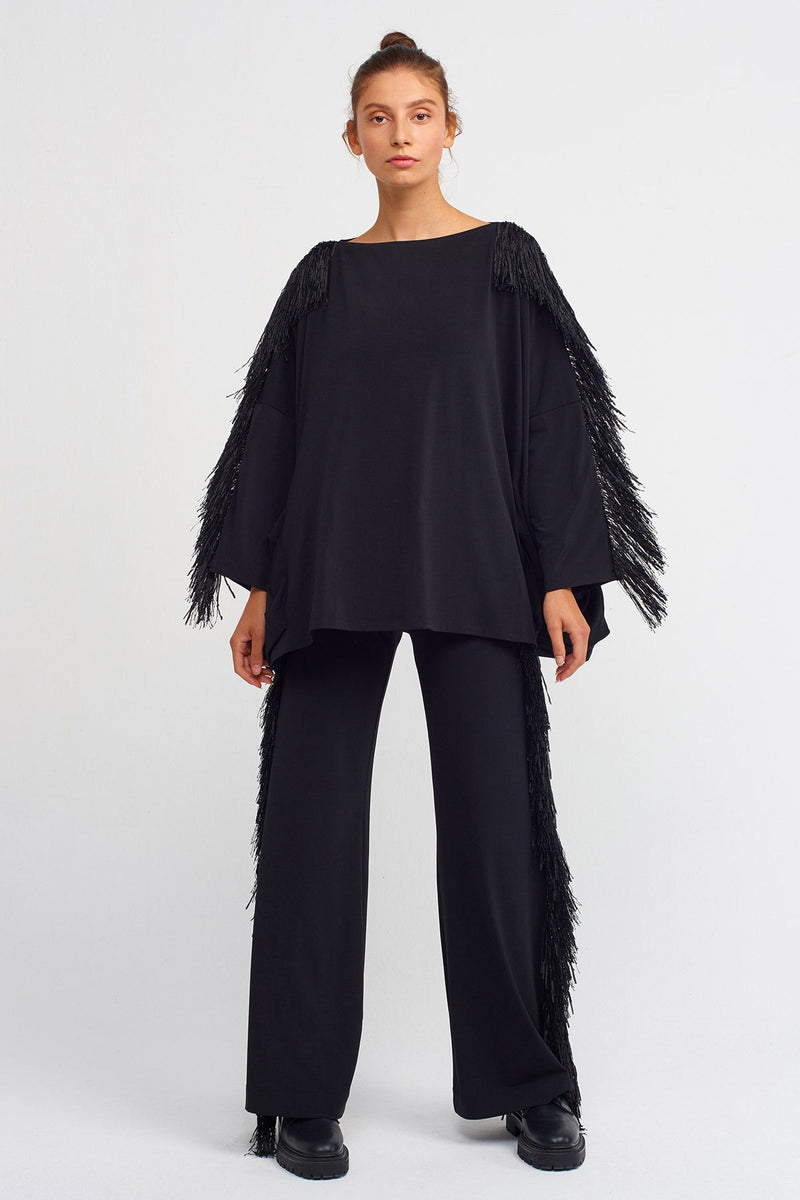 Nu Lurex Fringes Oversize Blouse Black