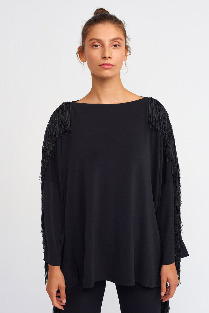 Nu Lurex Fringes Oversize Blouse Black