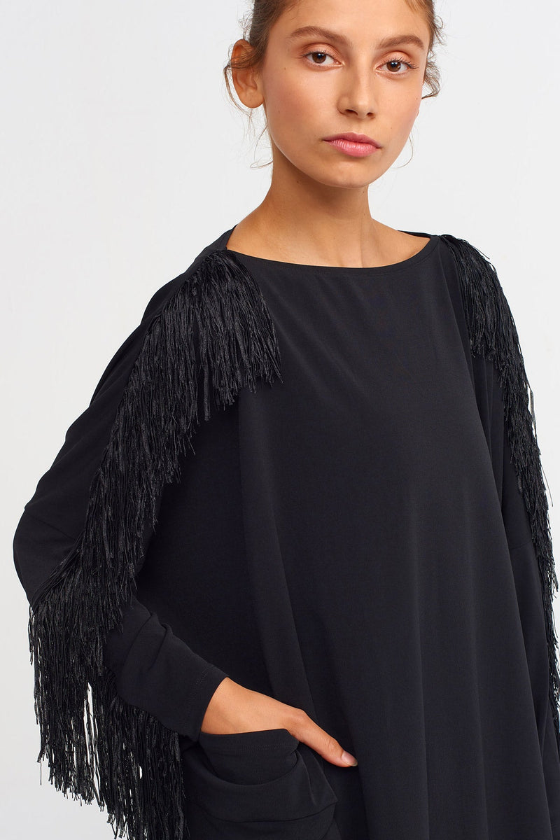 Nu Lurex Fringes Oversize Blouse Black