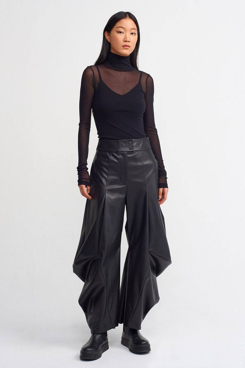 Nu Faux Leather Wide Leg Trouser Black