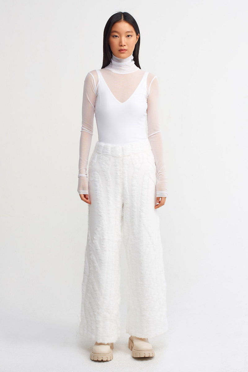 Nu Textured Wide Leg Straight Trouser Off White