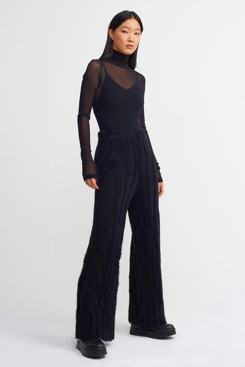 Nu Textured Wide Leg Straight Trouser Black