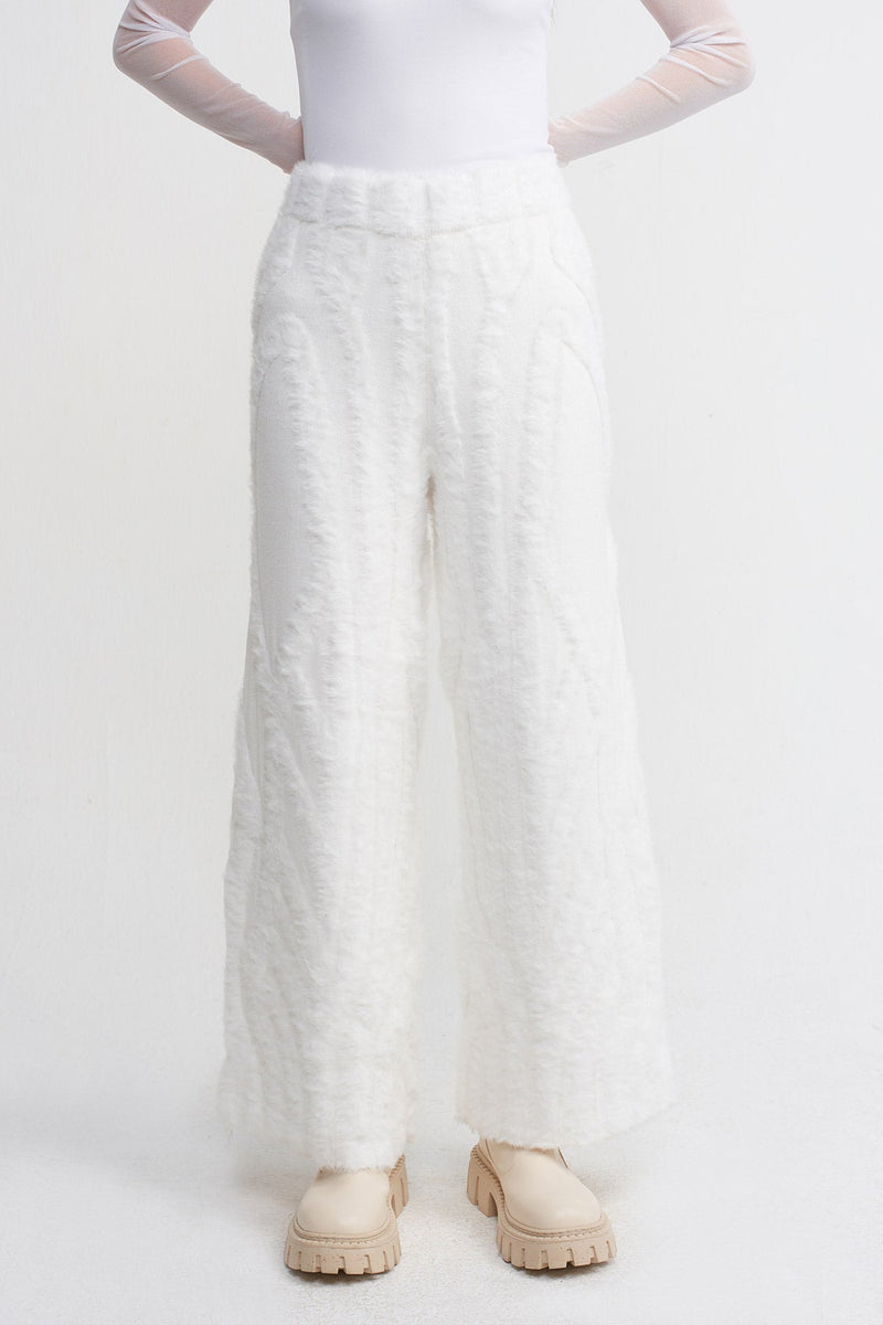 Nu Textured Wide Leg Straight Trouser Off White