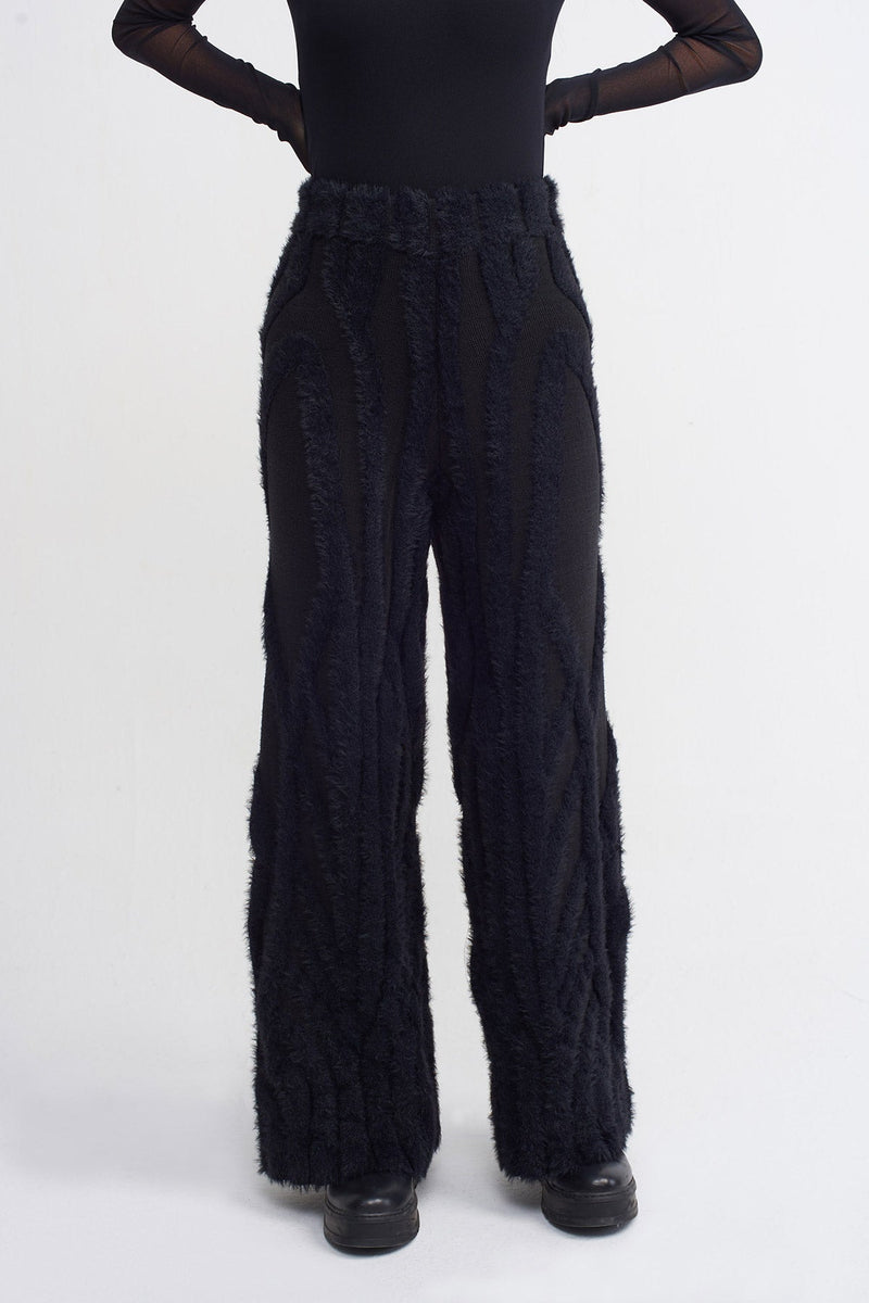 Nu Textured Wide Leg Straight Trouser Black