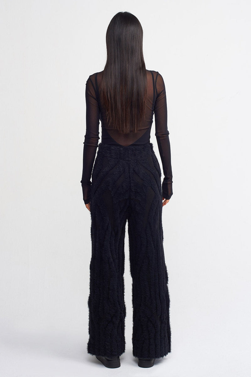 Nu Textured Wide Leg Straight Trouser Black