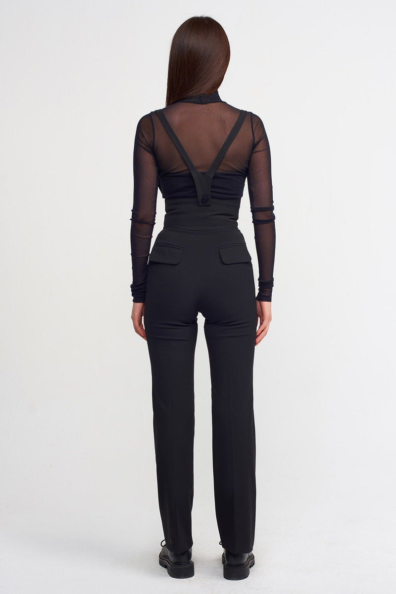 Nu High Waisted Trousers With Buckle Straps  Black