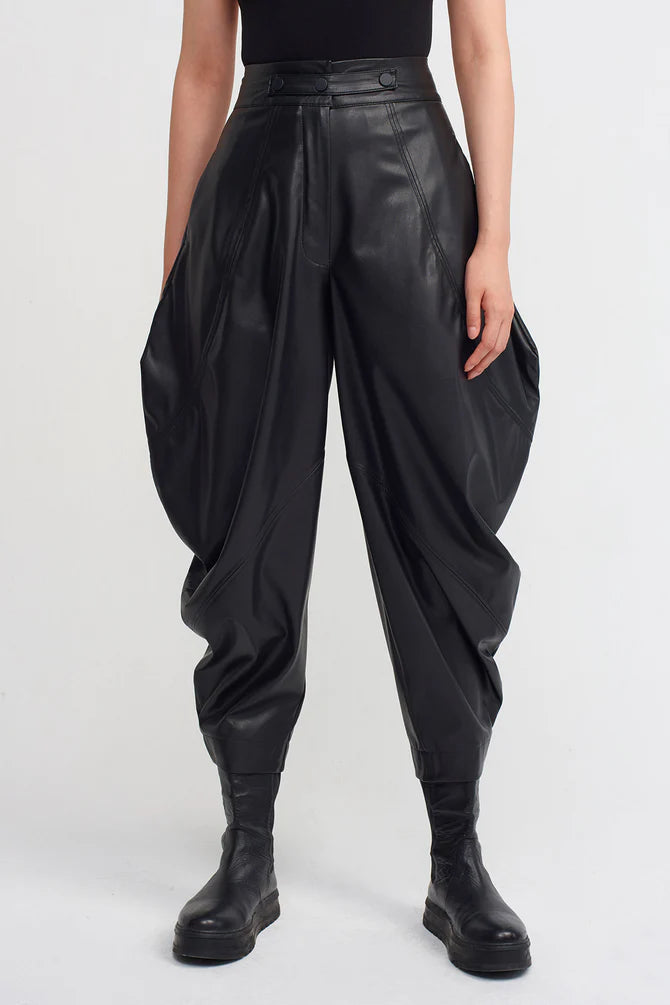 Nu Synthetic Leather Baggy Pants Black