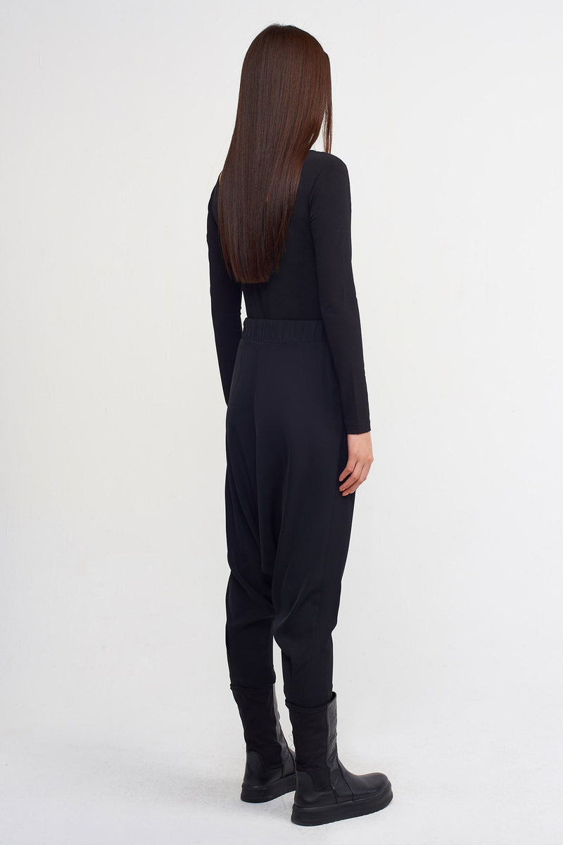 Nu Semi-Elasticated Harem Trousers Black