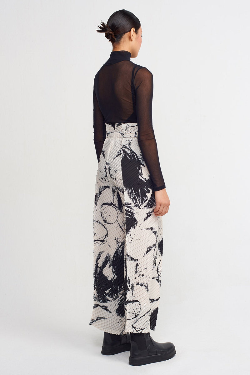 Nu Printed Pleated Trousers Off White