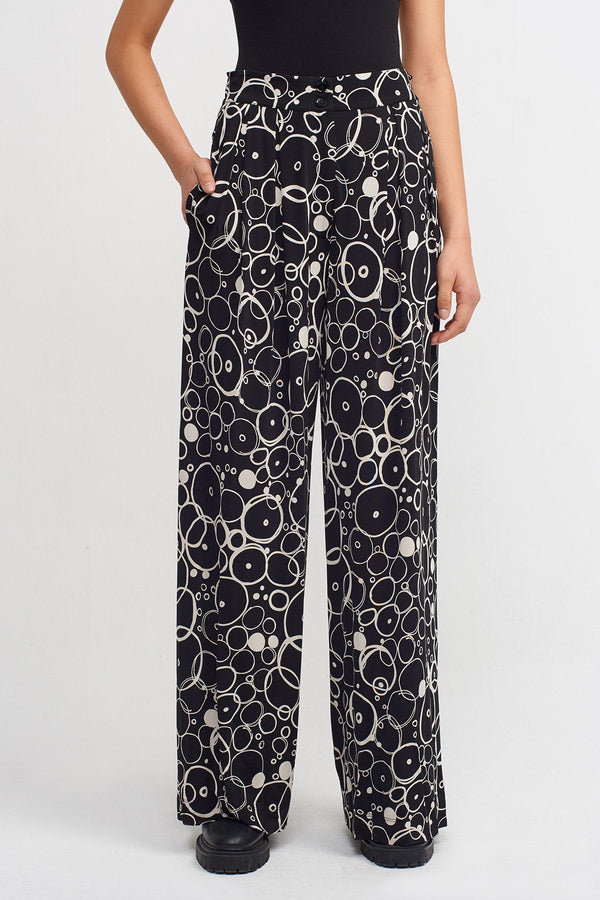 Nu Patterned Wide Leg Trousers Black