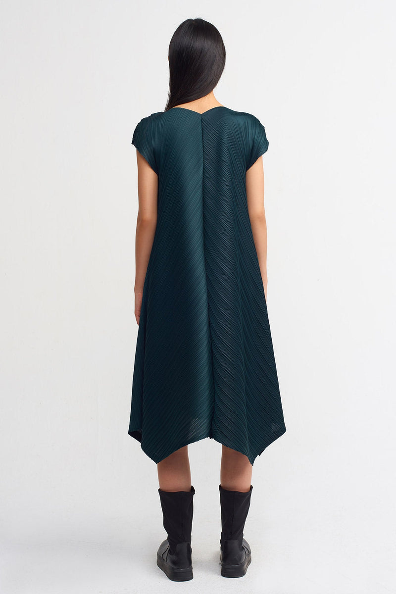 Nu Electric Pleated Handkerchief Hem Dress Petrol