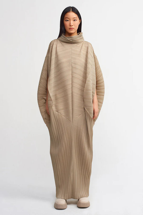 Nu Electric Pleated Loose Fit Dress Bronze