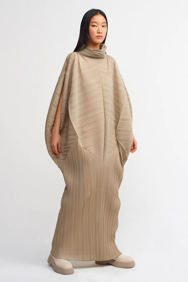 Nu Electric Pleated Loose Fit Dress Bronze