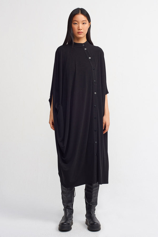 Nu Oversize Cowl Drape Detailed Dress Black