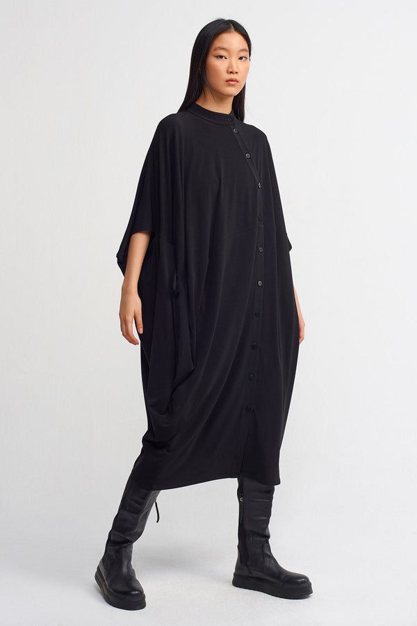 Nu Oversize Cowl Drape Detailed Dress Black