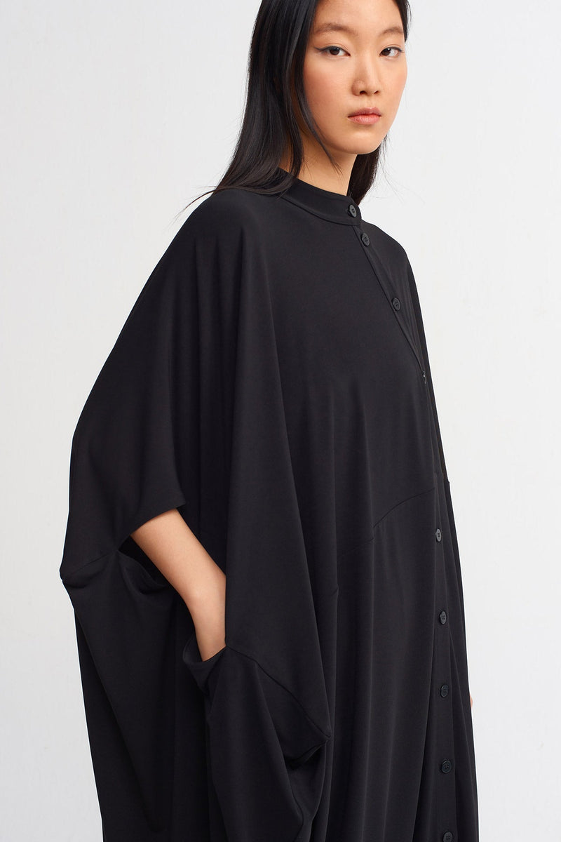 Nu Oversize Cowl Drape Detailed Dress Black