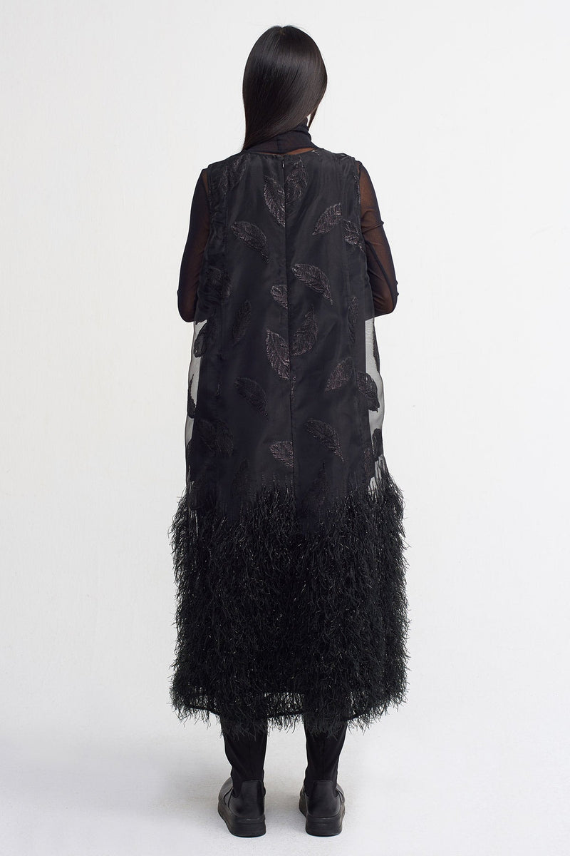 Nu Lurex Jacquard Dress With Fringed Hem Black