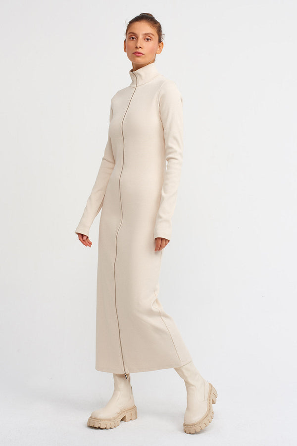 Nu Straight Cut Ribbed Maxi Dress Natural