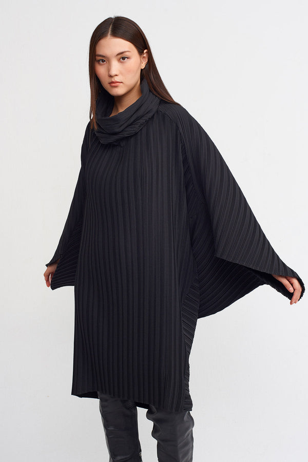 Nu Cowl Neck Pleated Dress Black