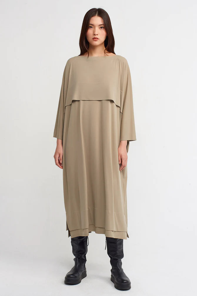 Nu Square Neck Midi Dress Bronze