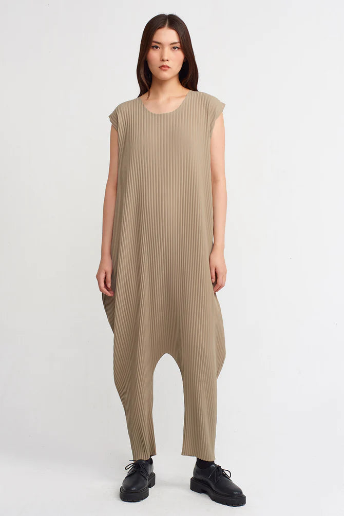 Nu Sleeveless Pleated Jumpsuit Bronze