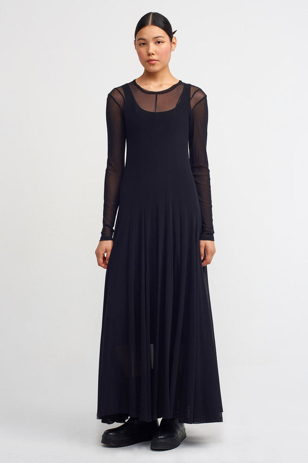 Nu Mesh Overlay Maxi Dress Black