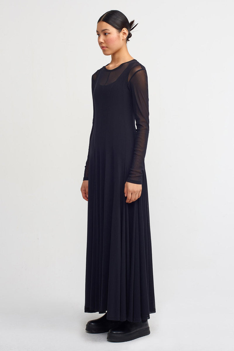 Nu Mesh Overlay Maxi Dress Black