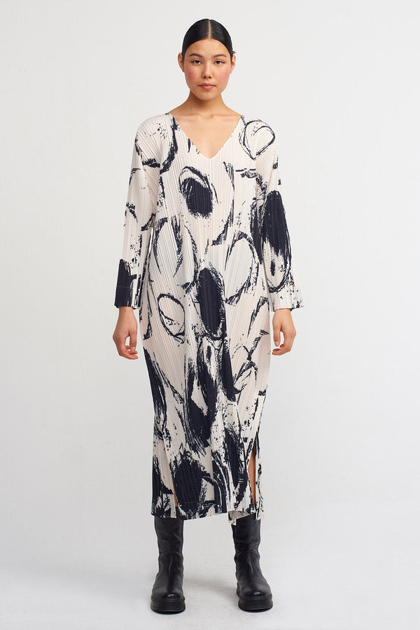 Nu Printed Pleated Dress Off White