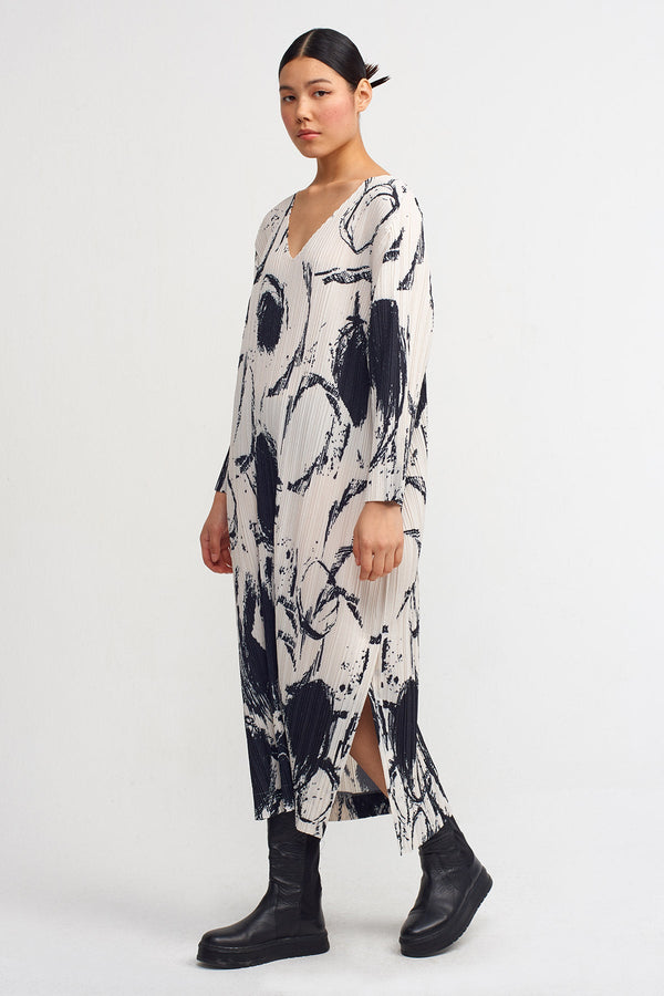 Nu Printed Pleated Dress Off White