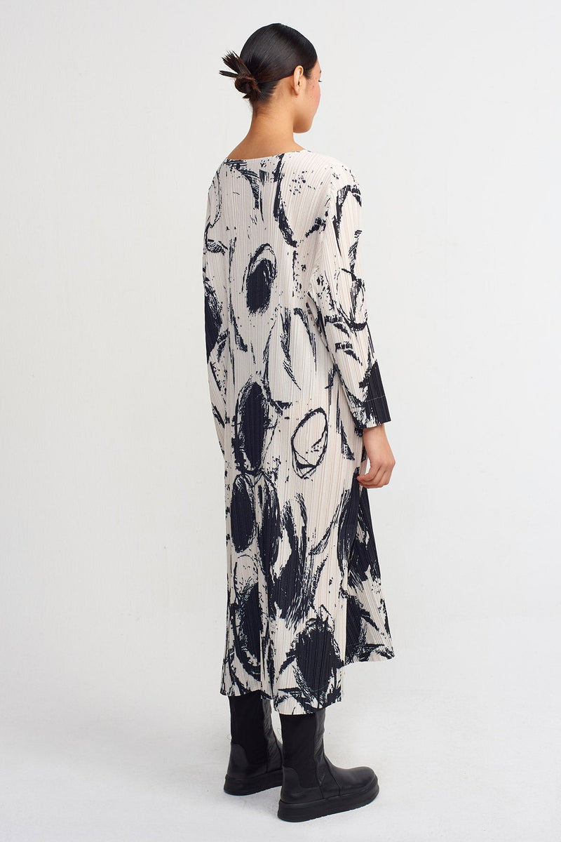 Nu Printed Pleated Dress Off White