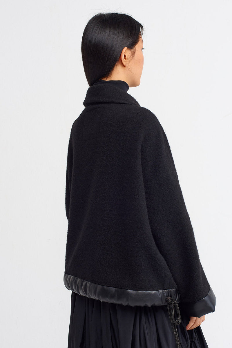 Nu Woolen Loose Jacket With Hem Strings Black