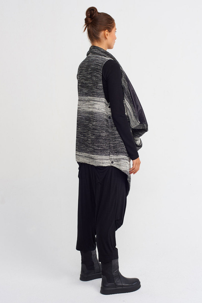 Nu Textured Side Snap Button Cardigan Black Comp