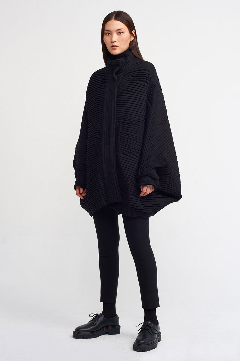 Nu Pleated Bat Sleeve Coat Black