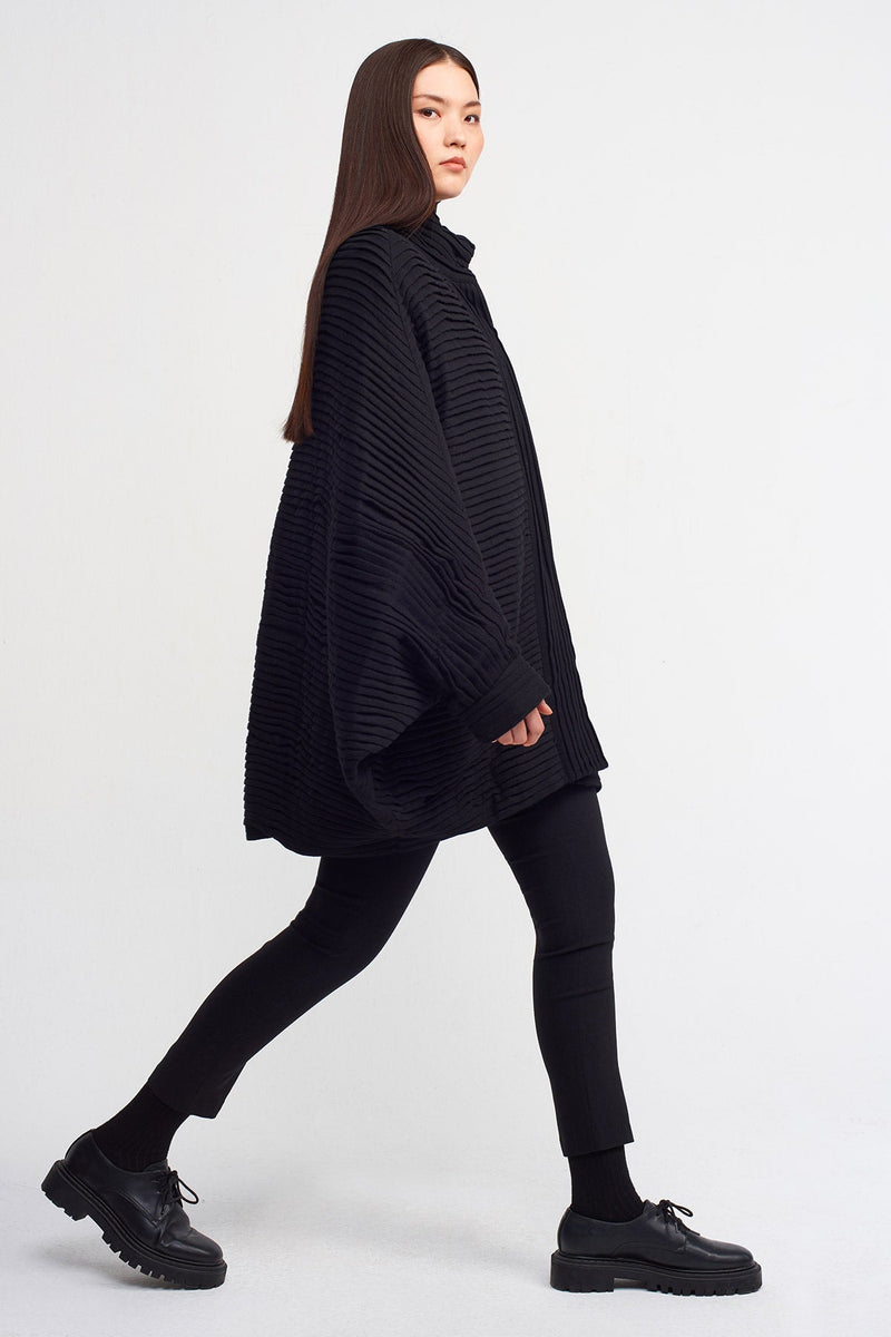 Nu Pleated Bat Sleeve Coat Black